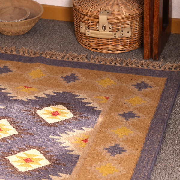 Handwoven Kilim Jute Rug Southwestern Tribal Area Handmade Boho Geometric Carpet