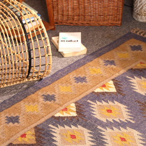 Handwoven Kilim Jute Rug Southwestern Tribal Area Handmade Boho Geometric Carpet