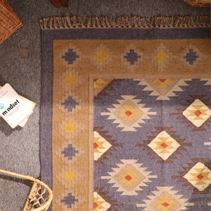 Handwoven Kilim Jute Rug Southwestern Tribal Area Handmade Boho Geometric Carpet