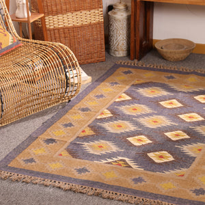 Handwoven Kilim Jute Rug Southwestern Tribal Area Handmade Boho Geometric Carpet