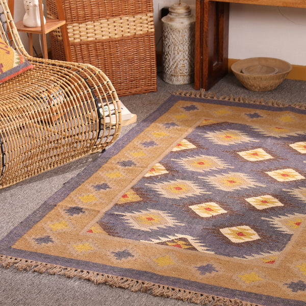 Handwoven Kilim Jute Rug Southwestern Tribal Area Handmade Boho Geometric Carpet