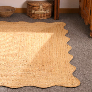 Handwoven Natural Jute Rug Scalloped Edge Braided Area Rug