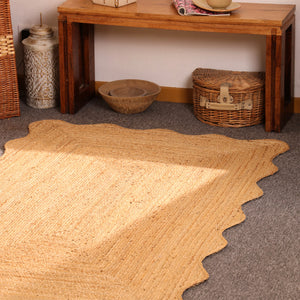 Handwoven Natural Jute Rug Scalloped Edge Braided Area Rug