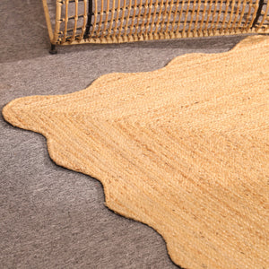 Handwoven Natural Jute Rug Scalloped Edge Braided Area Rug