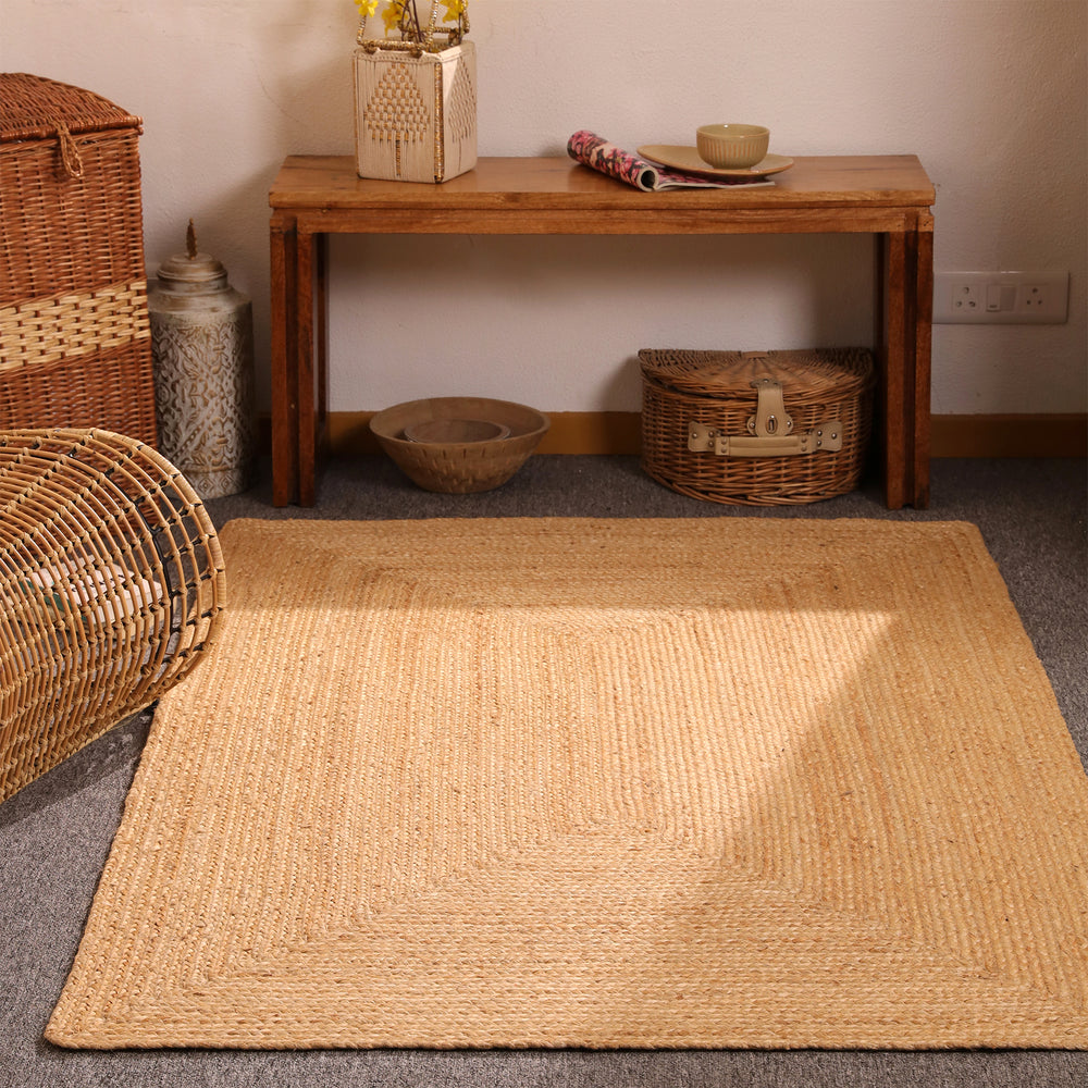 Handwoven Natural Jute Area Rug Eco-friendly Braided Rectangle Rug