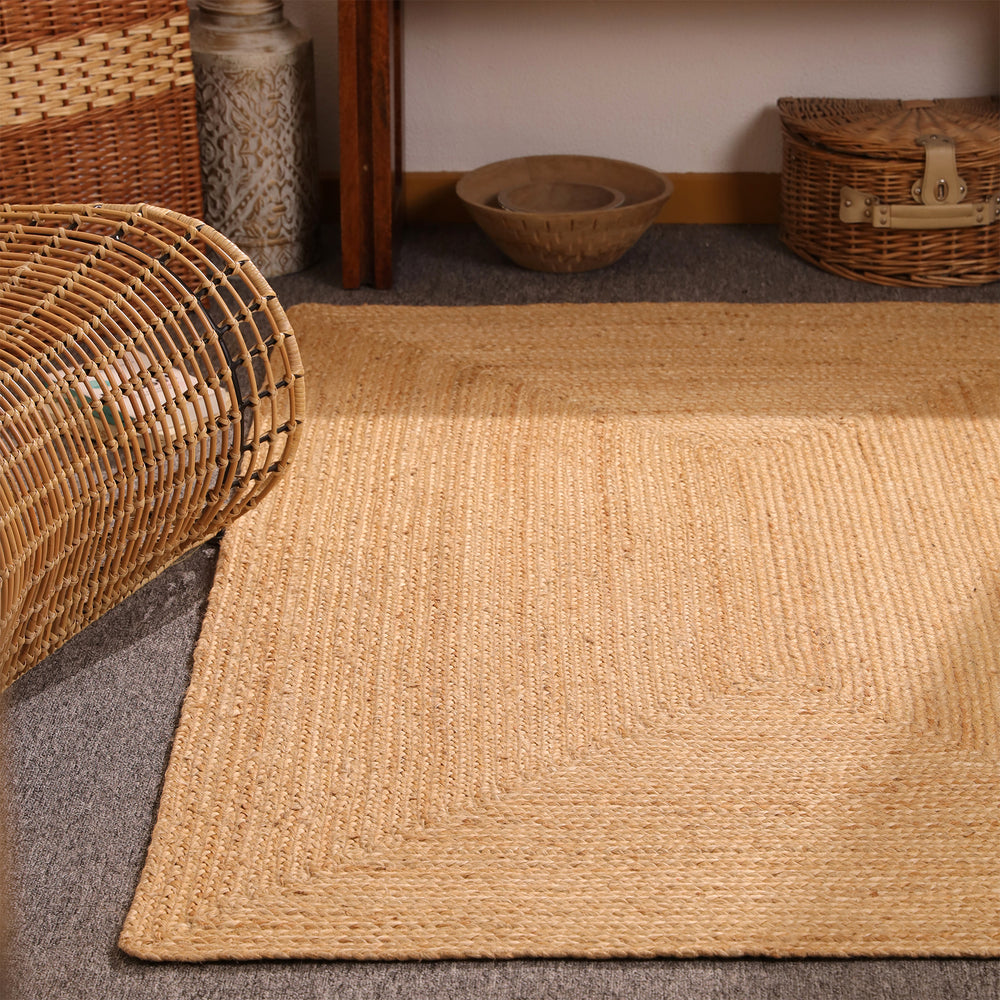 Handwoven Natural Jute Area Rug Eco-friendly Braided Rectangle Rug