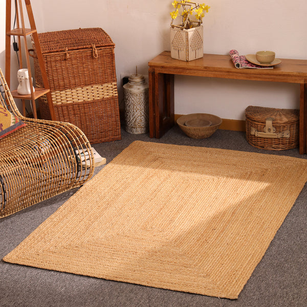 Handwoven Natural Jute Area Rug Eco-friendly Braided Rectangle Rug