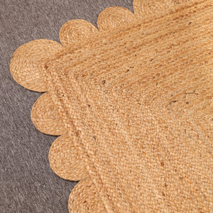 Handwoven Natural Jute Rug with Scalloped Border | Braided Eco-Friendly Area Rug | Handmade Boho Farmhouse Carpet