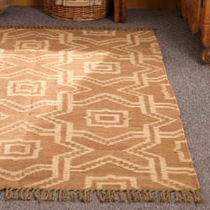 Handwoven Natural jute Area rug Beige Geometric Boho Rug with Tassels