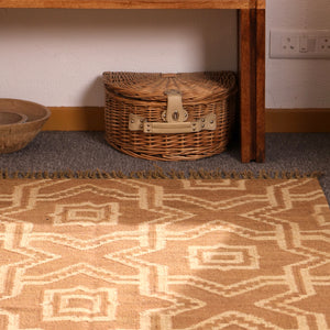 Handwoven Natural jute Area rug Beige Geometric Boho Rug with Tassels