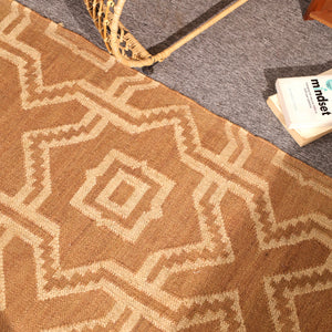 Handwoven Natural jute Area rug Beige Geometric Boho Rug with Tassels