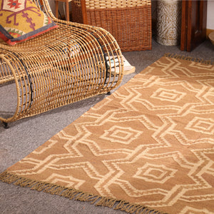 Handwoven Natural jute Area rug Beige Geometric Boho Rug with Tassels