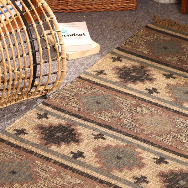 Handwoven Southwestern Jute Area Rug Rustic Tribal Kilim Rug
