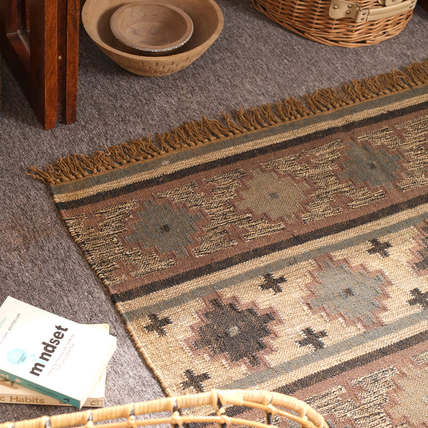 Handwoven Southwestern Jute Area Rug Rustic Tribal Kilim Rug