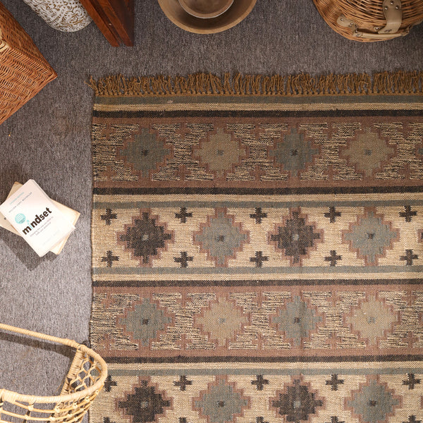 Handwoven Southwestern Jute Area Rug Rustic Tribal Kilim Rug