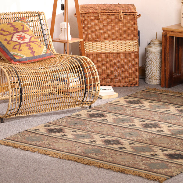 Handwoven Southwestern Jute Area Rug Rustic Tribal Kilim Rug
