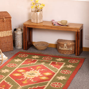 Handwoven Southwestern Kilim Rug Red & Olive Green Geometric Wool Jute Area Rug