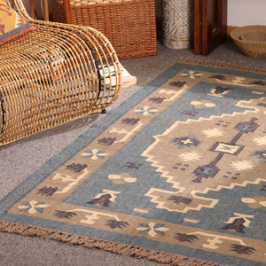 Vintage Blue Kilim Rug - Handwoven Tribal Area Rug for Modern & Farmhouse Homes