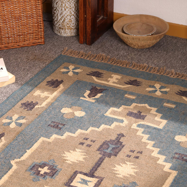 Vintage Blue Kilim Rug - Handwoven Tribal Area Rug for Modern & Farmhouse Homes