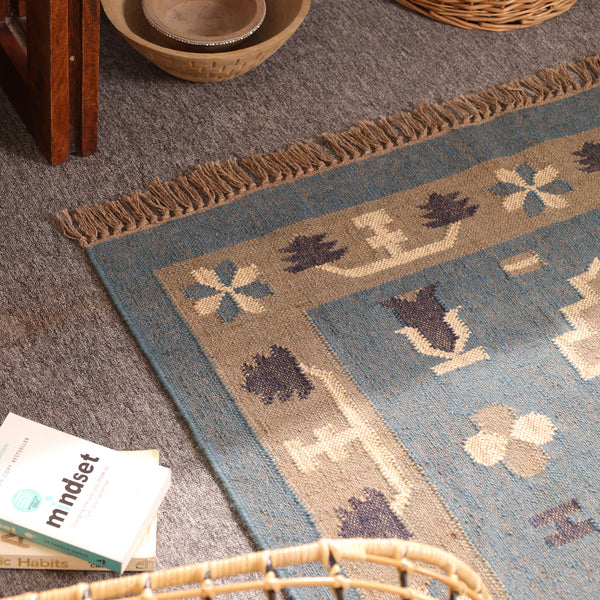 Vintage Blue Kilim Rug - Handwoven Tribal Area Rug for Modern & Farmhouse Homes
