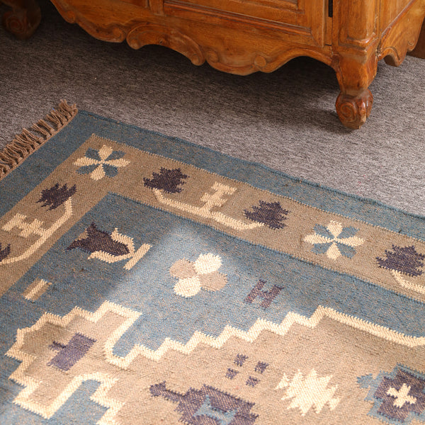 Vintage Blue Kilim Rug - Handwoven Tribal Area Rug for Modern & Farmhouse Homes