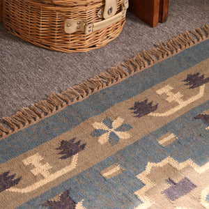 Vintage Blue Kilim Rug - Handwoven Tribal Area Rug for Modern & Farmhouse Homes