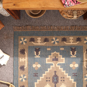 Vintage Blue Kilim Rug - Handwoven Tribal Area Rug for Modern & Farmhouse Homes