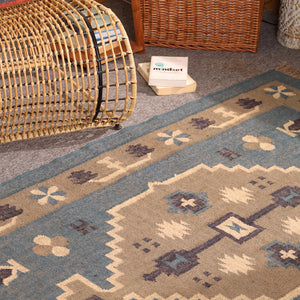 Vintage Blue Kilim Rug - Handwoven Tribal Area Rug for Modern & Farmhouse Homes