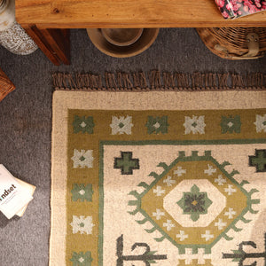 Handmade Olive Green kilim Rug - Tribal Wool Area Rug for Living Room