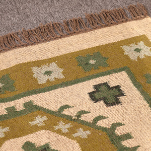 Handmade Olive Green kilim Rug - Tribal Wool Area Rug for Living Room