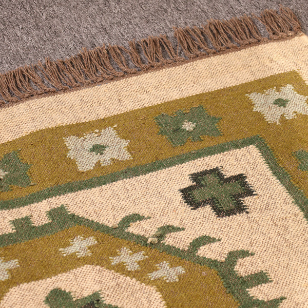 Handmade Olive Green kilim Rug - Tribal Wool Area Rug for Living Room