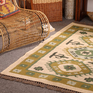 Handmade Olive Green kilim Rug - Tribal Wool Area Rug for Living Room