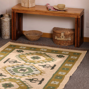 Handmade Olive Green kilim Rug - Tribal Wool Area Rug for Living Room