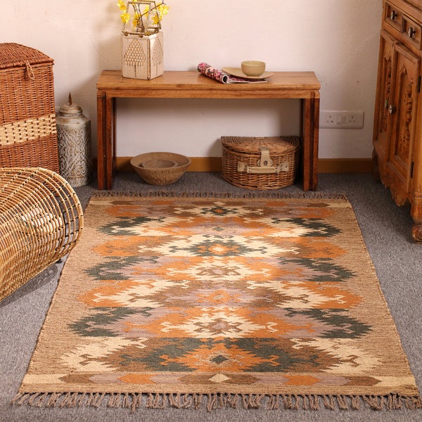 Handwoven Southwestern  Kilim Area Rug Handmade Jute & Wool Tribal Rug
