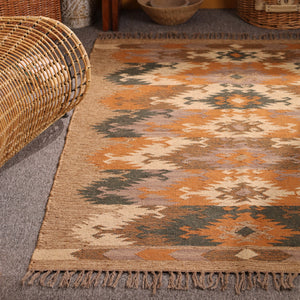 Handwoven Southwestern  Kilim Area Rug Handmade Jute & Wool Tribal Rug