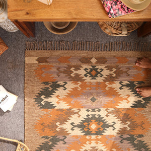 Handwoven Southwestern  Kilim Area Rug Handmade Jute & Wool Tribal Rug