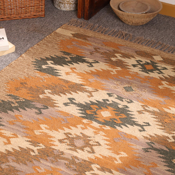 Handwoven Southwestern  Kilim Area Rug Handmade Jute & Wool Tribal Rug