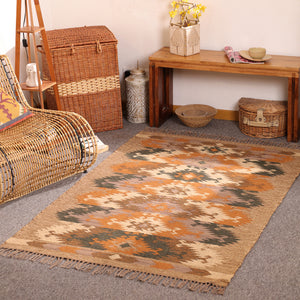 Handwoven Southwestern  Kilim Area Rug Handmade Jute & Wool Tribal Rug