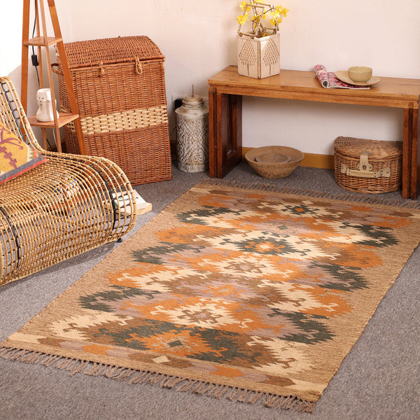 Handwoven Southwestern  Kilim Area Rug Handmade Jute & Wool Tribal Rug