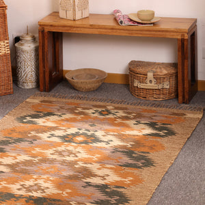 Handwoven Southwestern  Kilim Area Rug Handmade Jute & Wool Tribal Rug