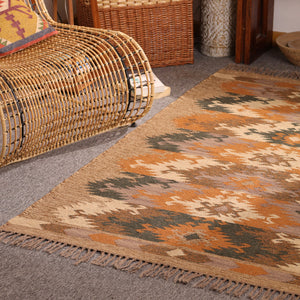 Handwoven Southwestern  Kilim Area Rug Handmade Jute & Wool Tribal Rug