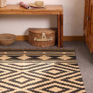 Handwoven Black & Natural Kilim Area Rug Handmade Geometric Jute Rug
