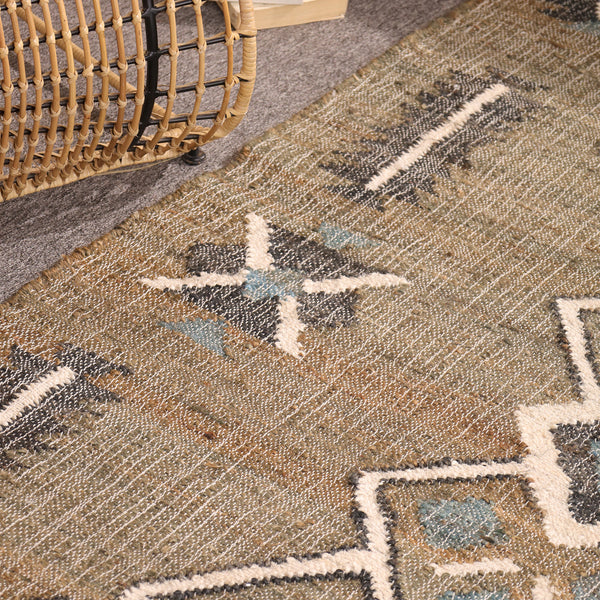 Handwoven Olive Green Kilim Area Rug-Boho Tribal Geometric Cotton Jute