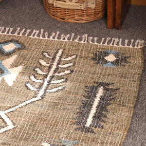 Handwoven Olive Green Kilim Area Rug-Boho Tribal Geometric Cotton Jute