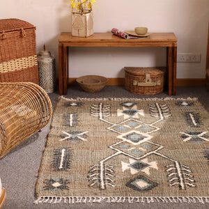 Handwoven Olive Green Kilim Area Rug-Boho Tribal Geometric Cotton Jute
