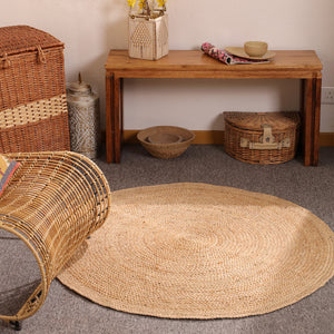 Handwoven Natural Round Jute Rug- Handmade Braided Boho Area Rug