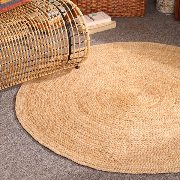 Handwoven Natural Round Jute Rug- Handmade Braided Boho Area Rug