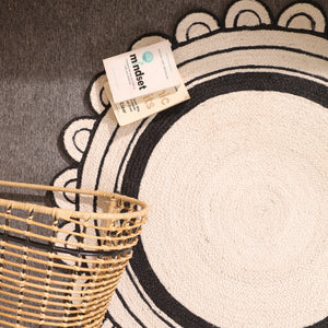 Handwoven Round Jute Rug with Black Border - Natural Braided Boho Area Rug
