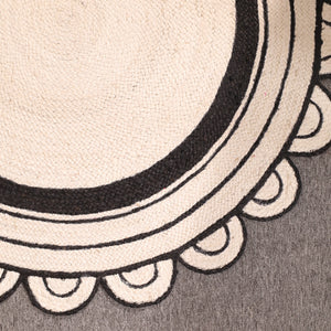 Handwoven Round Jute Rug with Black Border - Natural Braided Boho Area Rug