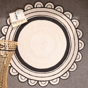 Handwoven Round Jute Rug with Black Border - Natural Braided Boho Area Rug